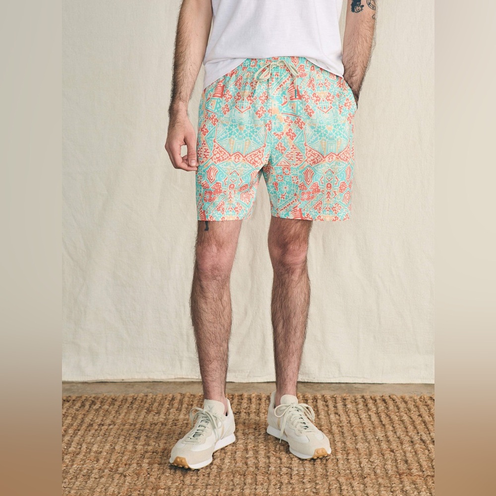 *New* Faherty Shorelite Active Swim Short Tropic Clay Print 7" Inseam, Size XXL